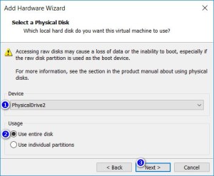 VMware Workstation - Select a Physical Disk