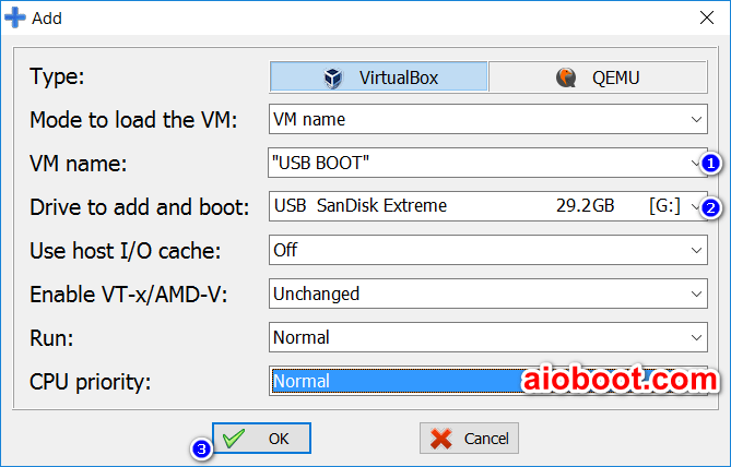 boot USB in VirtualBox - Boot
