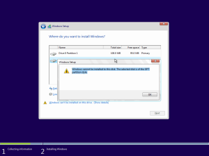 Windows cannot be installed to this disk. The selected disk is of the GPT partition style.